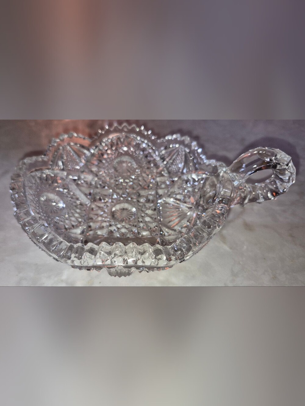 Vintage Imperial Glass Co. "Nucut" single-handled nappy or candy dish
